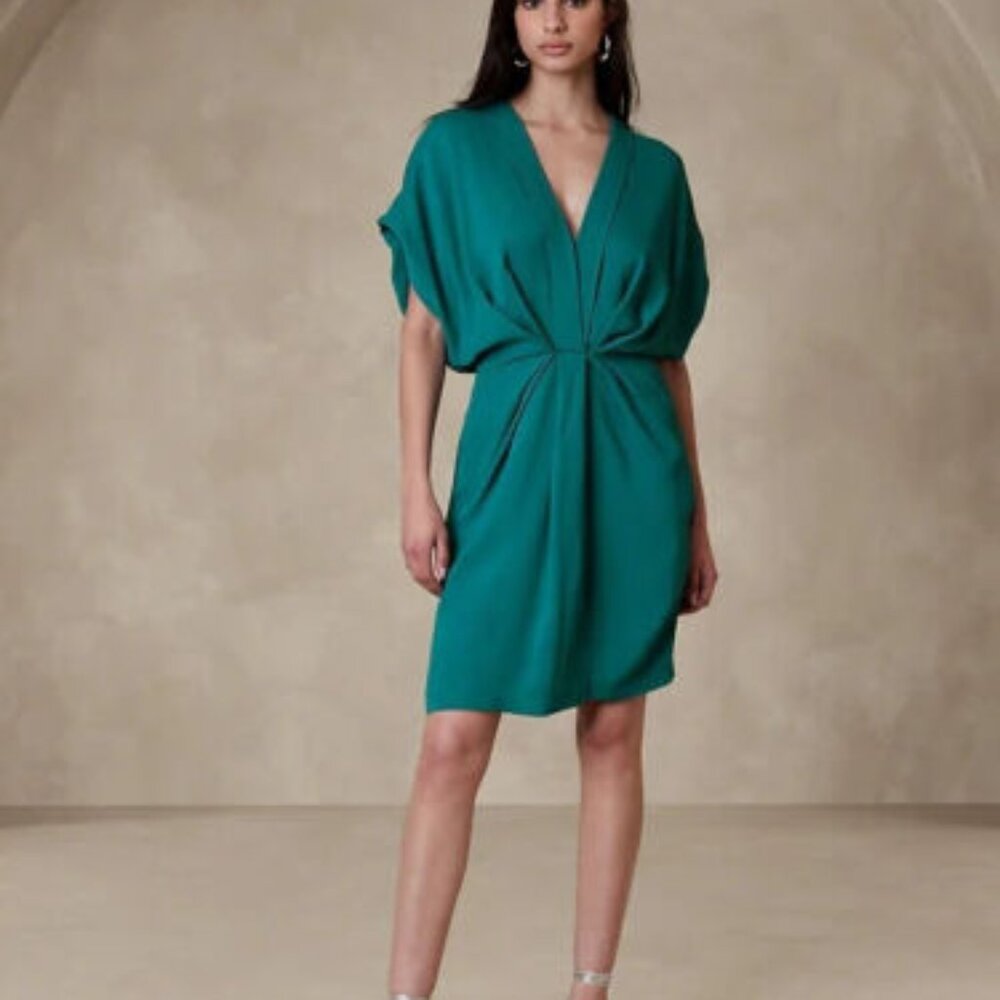 NWT Banana Republic Peacock Teal Green Mari Draped Crepe Cocktail Party Dress 2